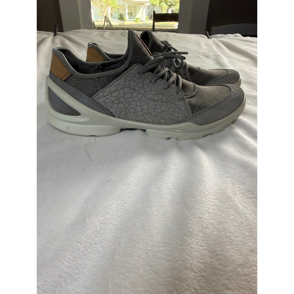 ECCO Biom Womens Grey Crackle Leather Textile Sneakers Low Top Trainers Size 39